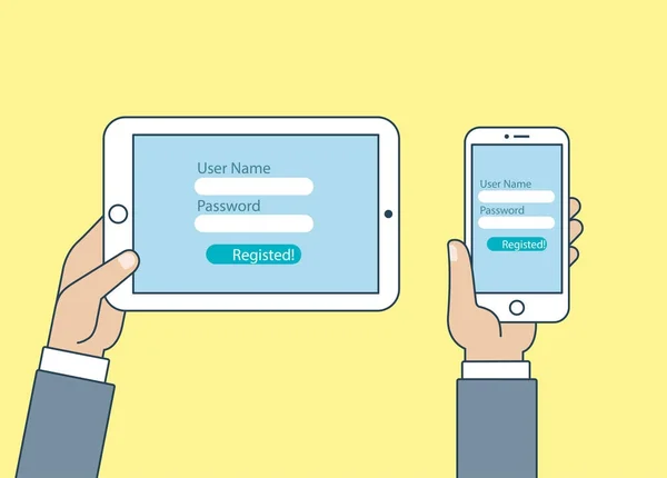 Mains tenant Tablet PC Smartphone — Image vectorielle