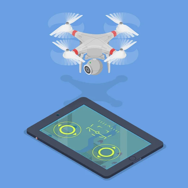 Drone quadcopter smartphone tableta navegación — Vector de stock