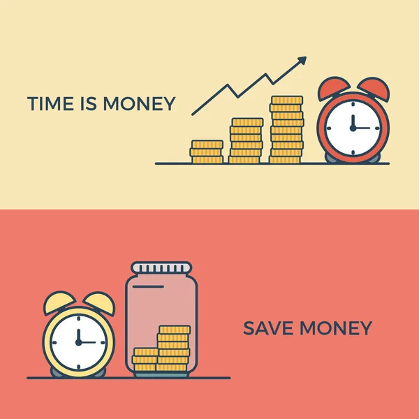 Linjär platt Time Management och pengar infographics — Stock vektor