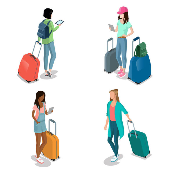  woman teens with baggage