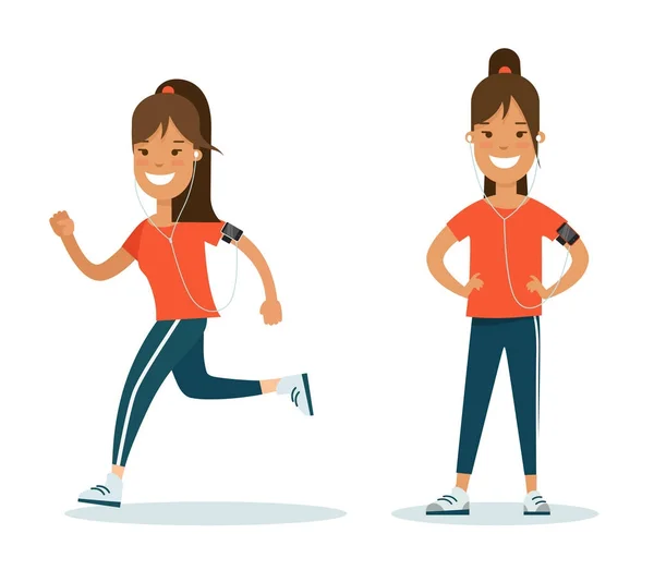 Fiatal nő, jogging — Stock Vector