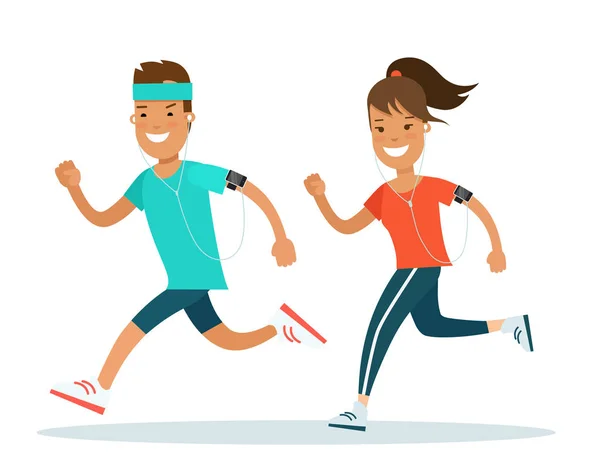 Jeune homme et femme jogging — Image vectorielle