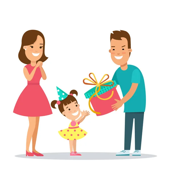 Father gives a gift to baby daughter — Stock Vector