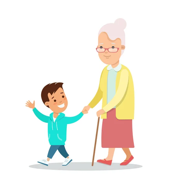 Grandmother and grandson walking — Stock Vector