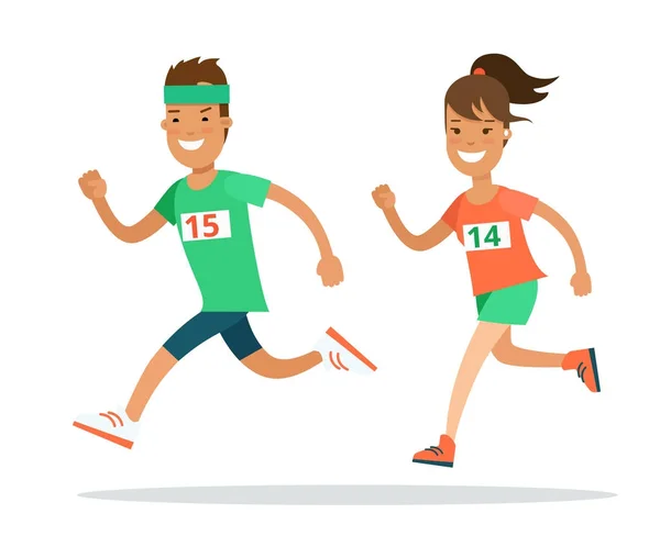 Jonge man en vrouw joggen — Stockvector