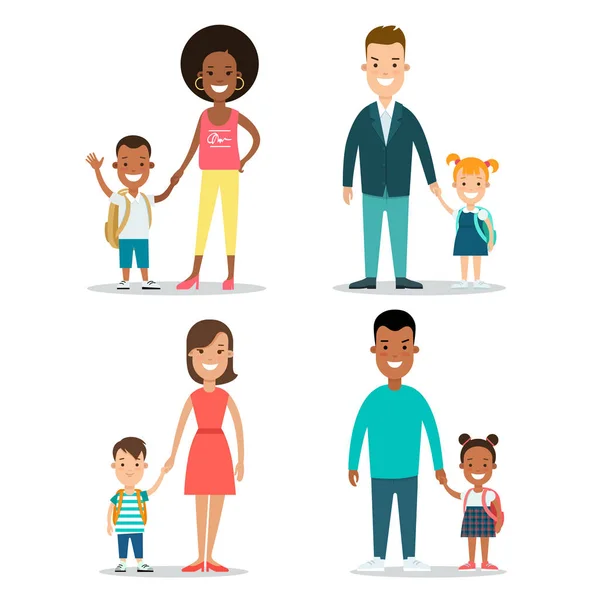 Plano negro Familia con niños — Vector de stock