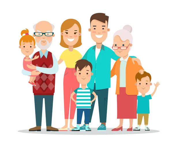 Piso retrato familia feliz — Vector de stock