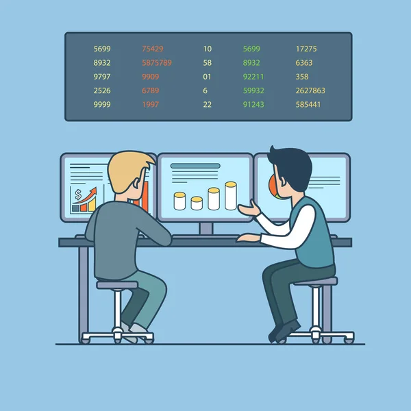 Lugar de trabajo de negocios de estilo plano lineal — Vector de stock