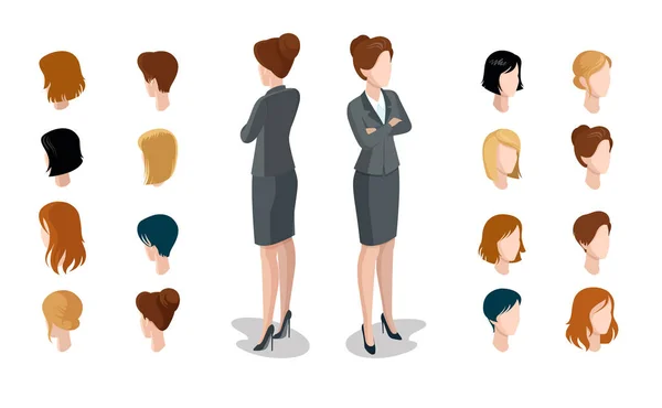 Isometric head face types woman — Stock Vector