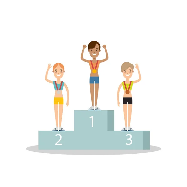 Flat female winner athletes — Stock Vector