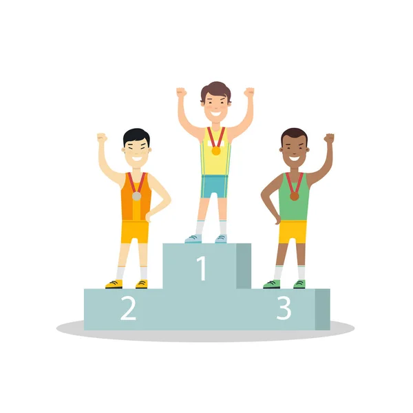 Flat male winner athletes — Stock Vector