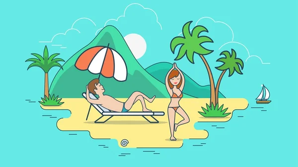 Playa vacaciones de verano — Vector de stock