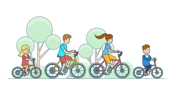 Bicicletas familiares en el parque — Vector de stock