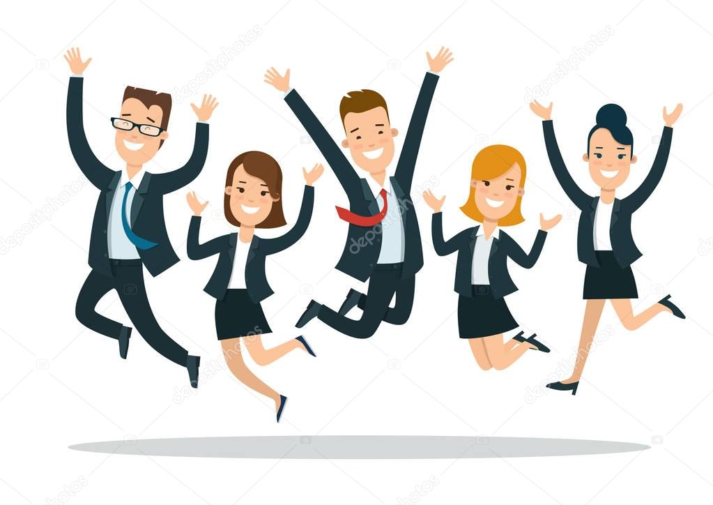 happy business people jumping