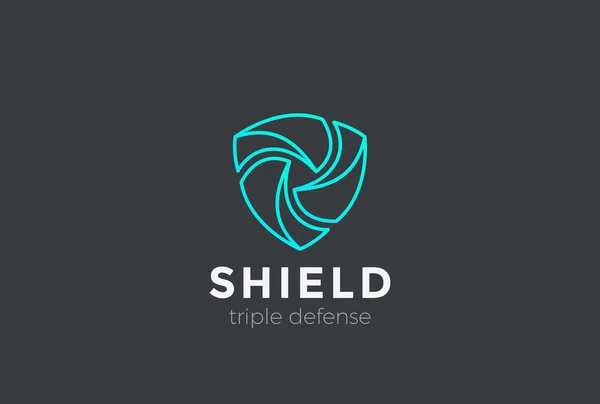 Shield Teamwork Захист Захисту Дизайн Логотипу Векторний Шаблон Лінійний Стиль — стоковий вектор