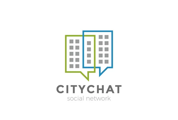Immobilien Chat Logo Design Vektor Vorlage Stadt Soziale Kommunikation Web — Stockvektor