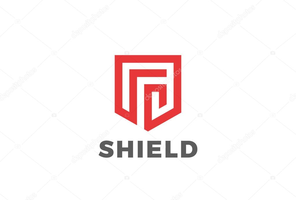 Shield protect defense Logo design vector template Linear style. Security Guardian Modern Heraldic Logotype