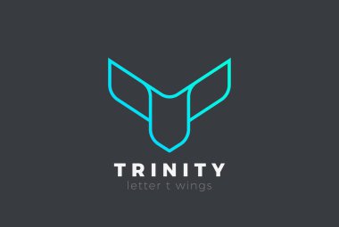 Uçan Kanat mektup T Logo geometrik tasarım vektör şablonu olarak. Şerit doğrusal stil kurumsal iş logo simge sinek