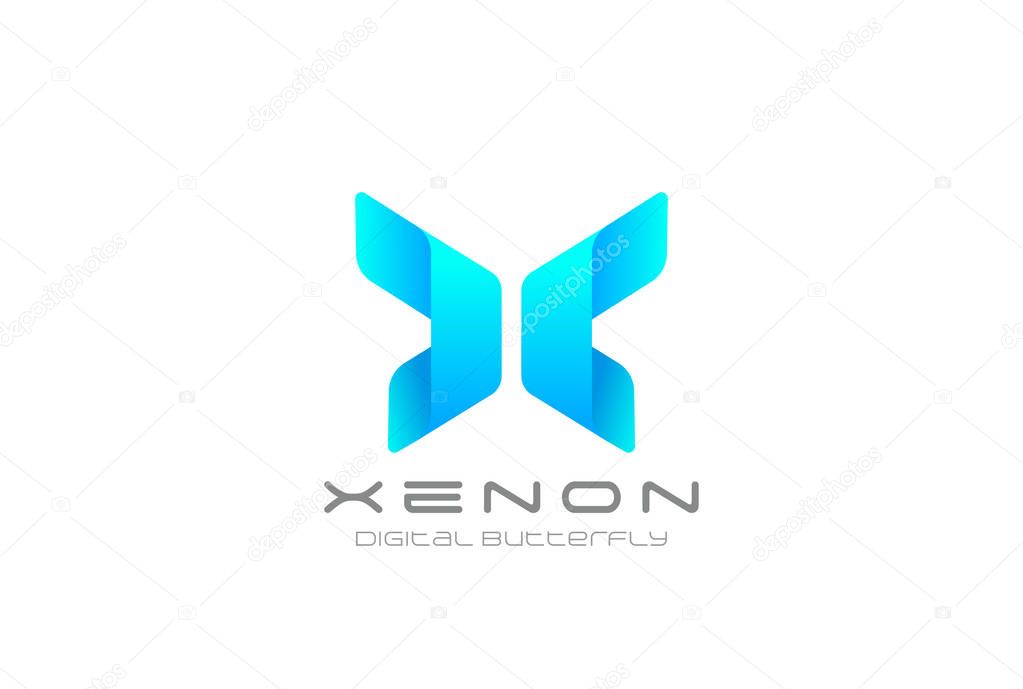 Butterfly geometric ribbon design abstract Logo vector template. Letter X technology style Logotype concept icon