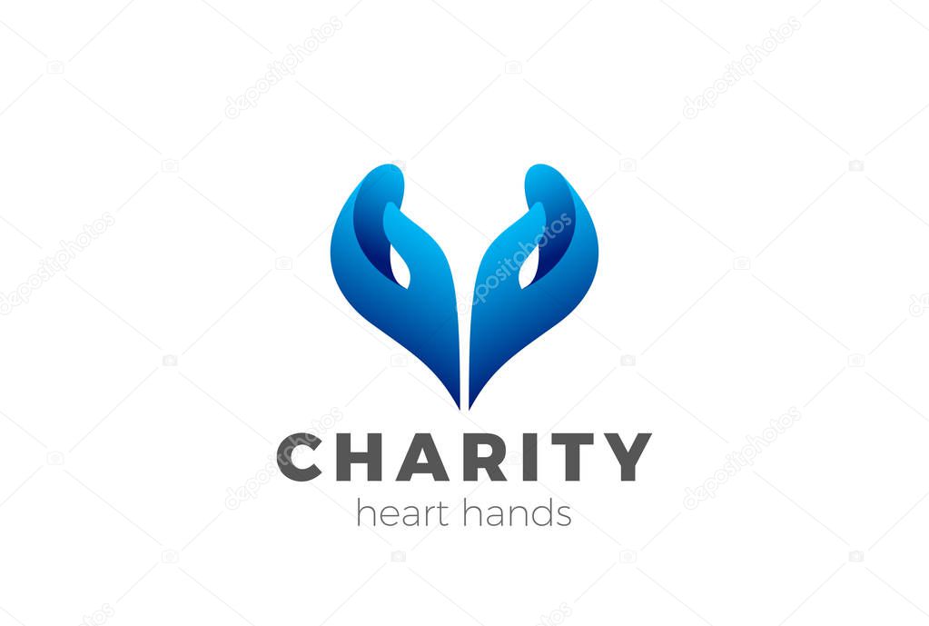 Charity Help Hands Heart shape Logo design vector template. Donation organization Logotype concept icon