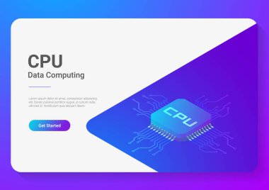 Isometric Düz İşlemci GPU İşlemci Çip çizimi.