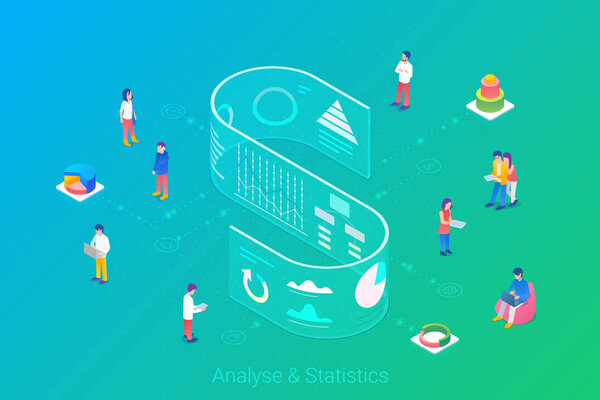 Analyse Statistics Big Data Charts Diagrams Isometric Flat vecto