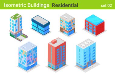 Isometric Binaları Daire Düz Vektör Koleksiyonu.