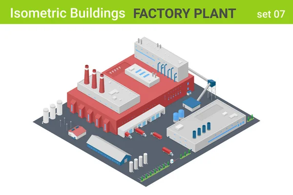 Isometric Factory Plant Industrial Building flat vector collecti — Stock Vector