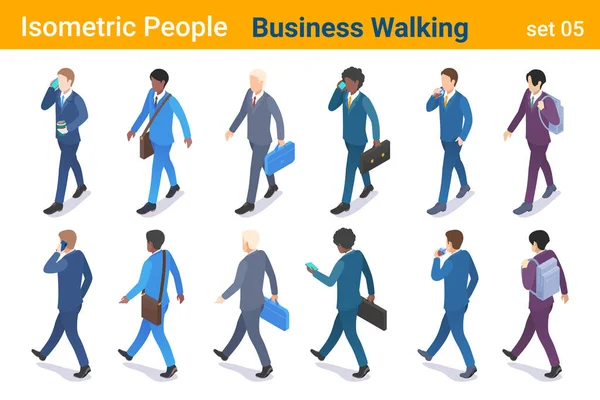 Collection vectorielle plate Isometric Business People. Homme d'affaires wa — Image vectorielle