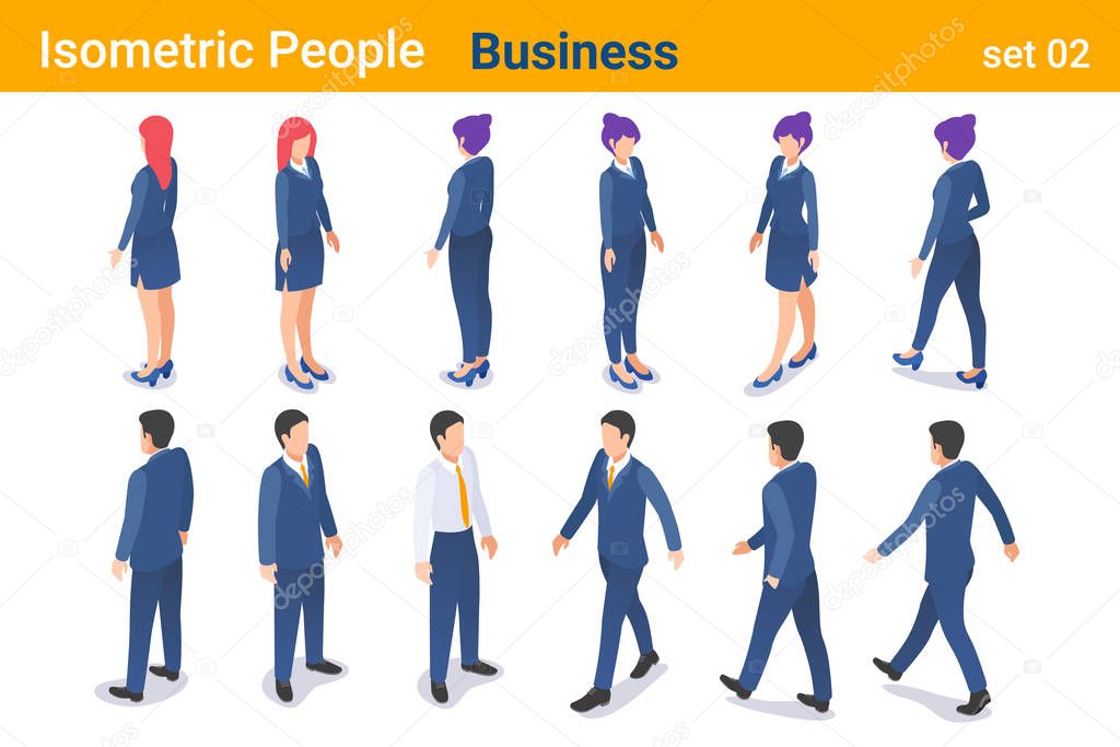 Isometric Business People flat vector collection. Businessman an