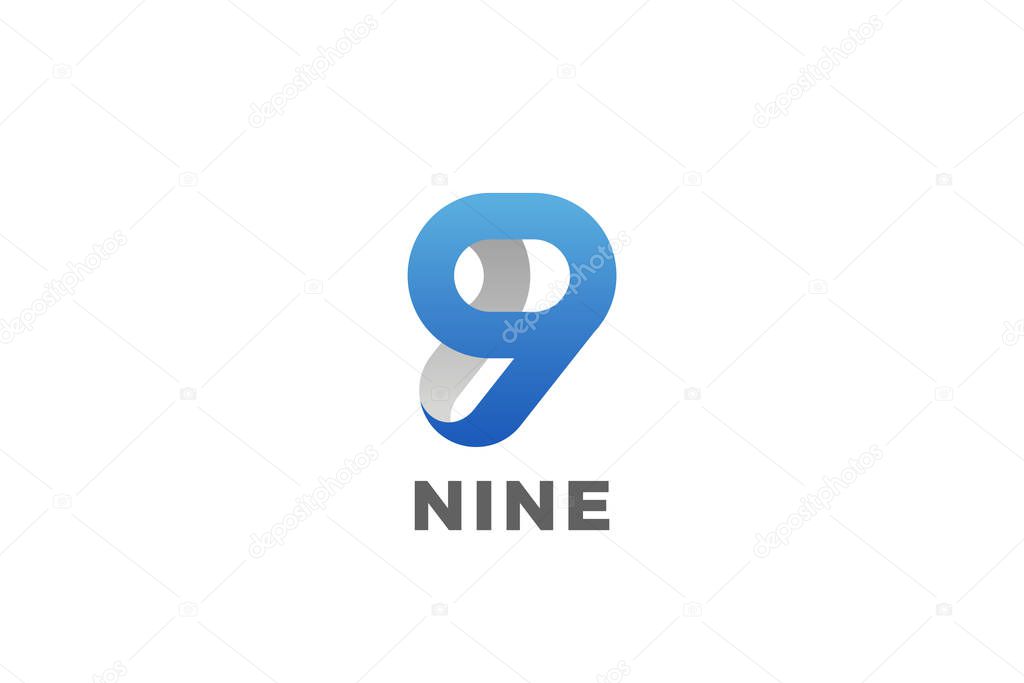 Number 9 Nine Logo design vector template Ribbon Font style Typography.