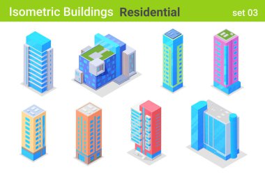 Isometric Binaları Konut ve Ticari Gökdelenler Apartmanı 