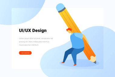 Ui Ux Tasarımcısı Kalem Düz Vektör Çizimi Tutuyor. İniş 