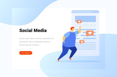 Adam web içeriği düz vektör illüstrasyonunu seviyor. İniş Baba