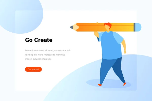 Ui UX Designer Holding Pencil Flat illustrazione vettoriale. Atterraggio — Vettoriale Stock