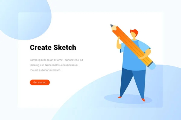 Ui UX Designer Holding Pencil Flat vector illustration. Landing — Stock Vector