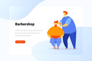 Berber dükkanı düz vektör illüstrasyon konseptinde müşteri hippisi.