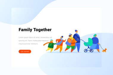 Mutlu Aile birlikte yürüyor Düz vektör illüstrasyon kavramı. 