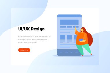Web sitesi Düz vektör illüstrasyonunda çalışan Ui / Ux Tasarım Kadını