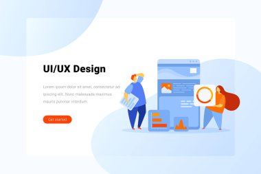 Ui Ux Tasarım Adam ve Kadın web sitesi uygulaması Düz vektörü ile çalışıyor 