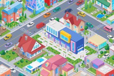 Smart City Düz Vektör il 'deki Isometric Üniversitesi Koleji