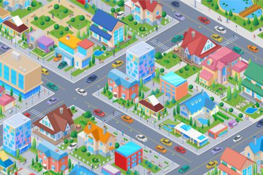 Farklı Binalar Düz Vect ile Isometric Smart City District