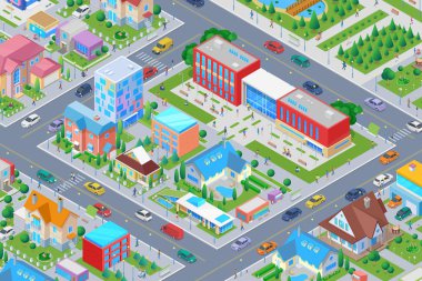 Smart City Düz Vektör il 'deki Isometric Üniversitesi Koleji