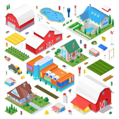 Isometric Countryside Farm sahne oluşturucu vektör tasarımı