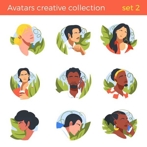Flat People abstrait nationalités différentes Avatar vecteur illus — Image vectorielle