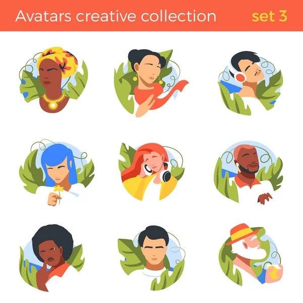 Flat People abstrait nationalités différentes Avatar vecteur illus — Image vectorielle