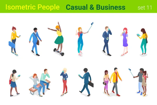 Isometric Business Casual People Flat Vector Collection — Stock Vector