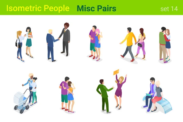 Collection Vecteurs Plats Isometric Casual People Couple Personnes Marchant Debout — Image vectorielle