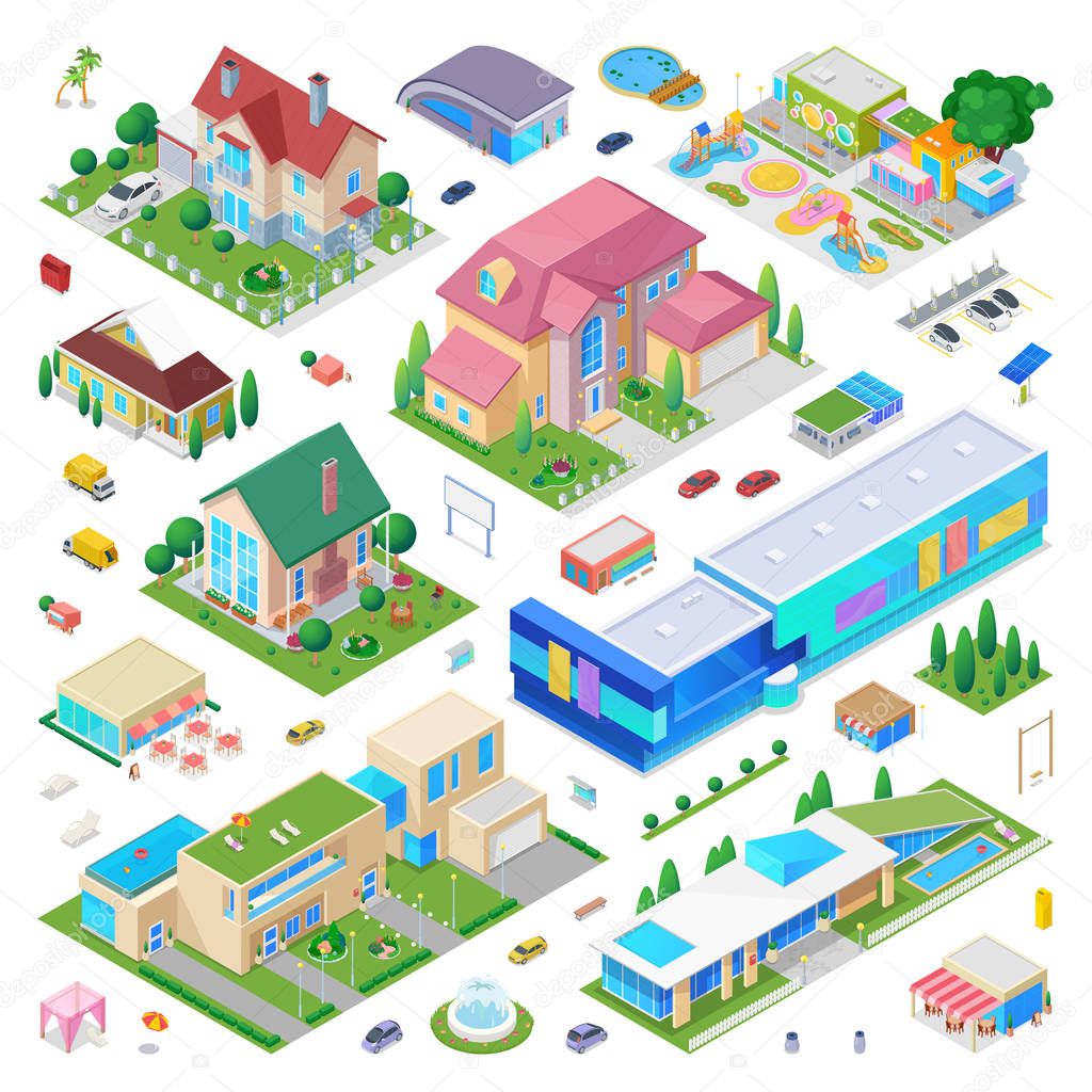 Countryside Cottage Isometric city scene generator creator vecto