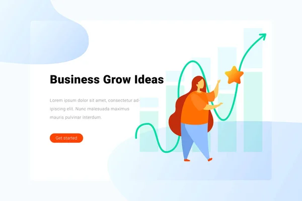 Концепція Business Grow Ideas Жінка ловить зірку на фоні діаграми Плоска векторна ілюстрація. Шаблон дизайну Landing Page . — стоковий вектор